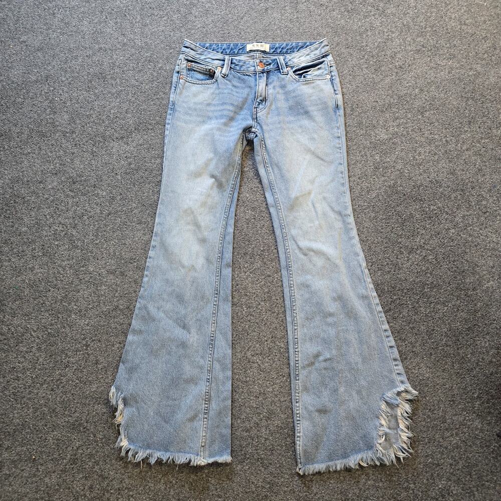 Free People Jeans Women Size 24 Blue Flare Bell Botton Raw Hem Festival Capsule